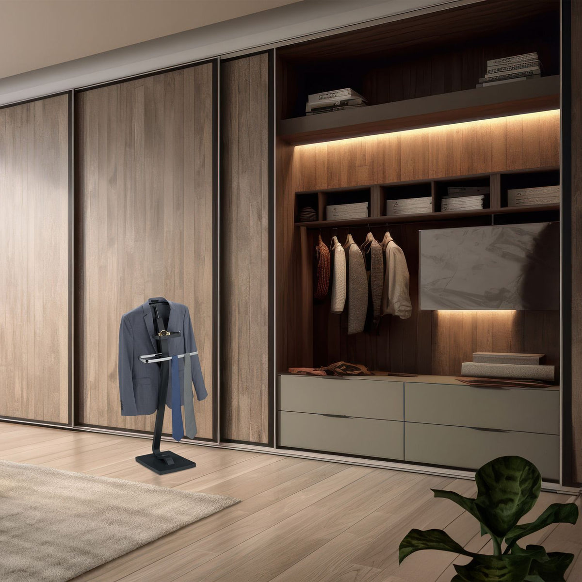 Valet Suit Stand with Hanger and Accessory Shelf