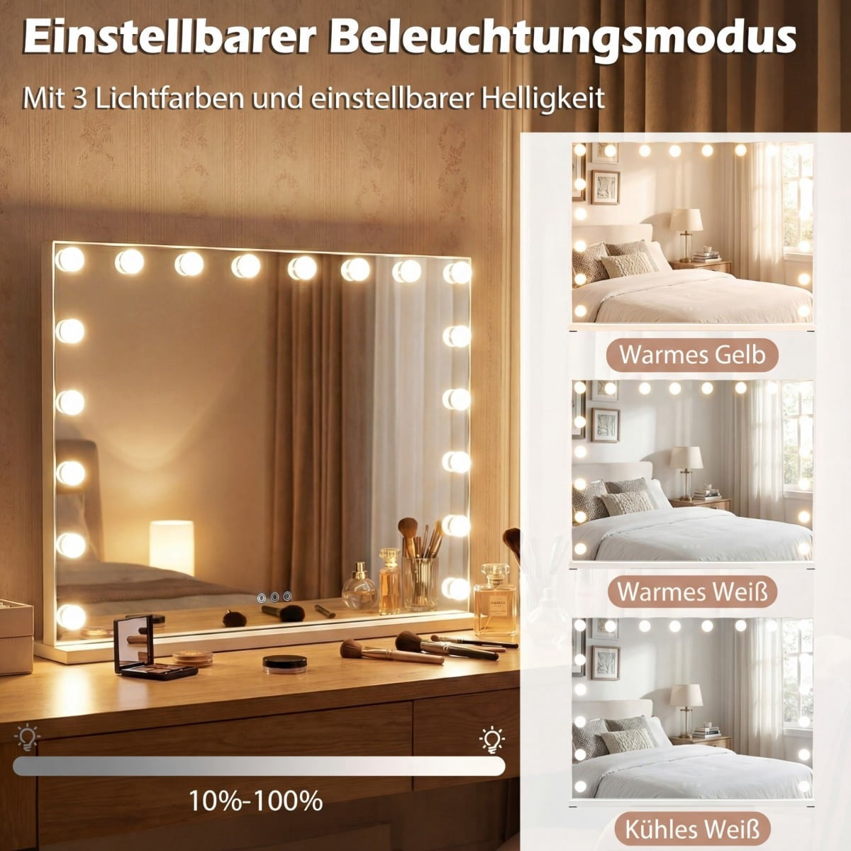 Vanity Mirror with Lights, 3 Colors, Adjustable Brightness