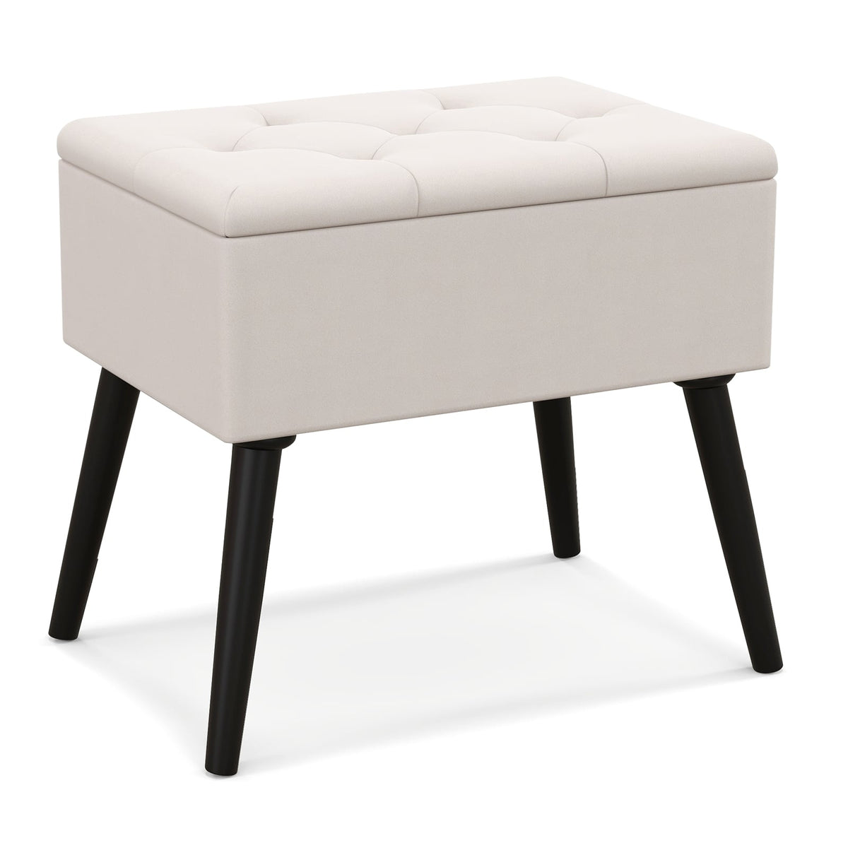 Vanity Stool with Storage, Beige Velvet, 150kg Capacity