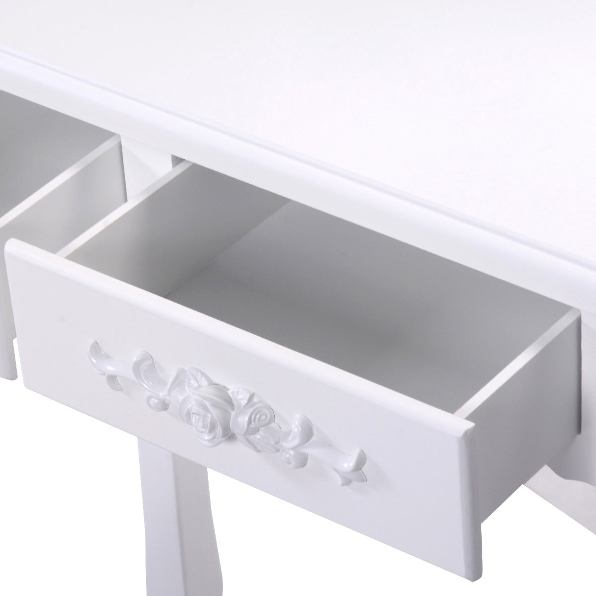 Vanity Table Set With Oval Mirror, 4 Drawers, Stool, White