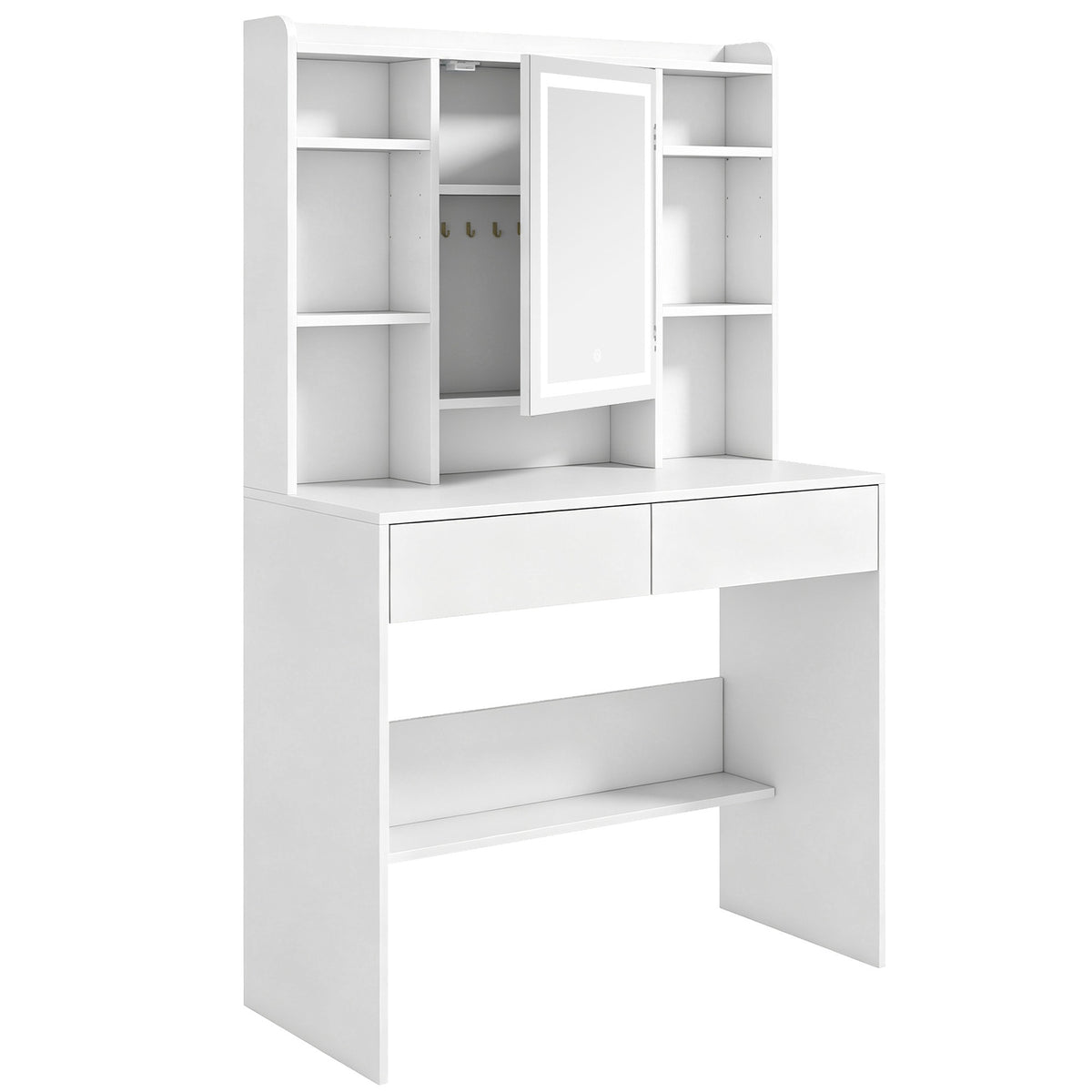 Vanity Table with LED Mirror, 2 Drawers, White