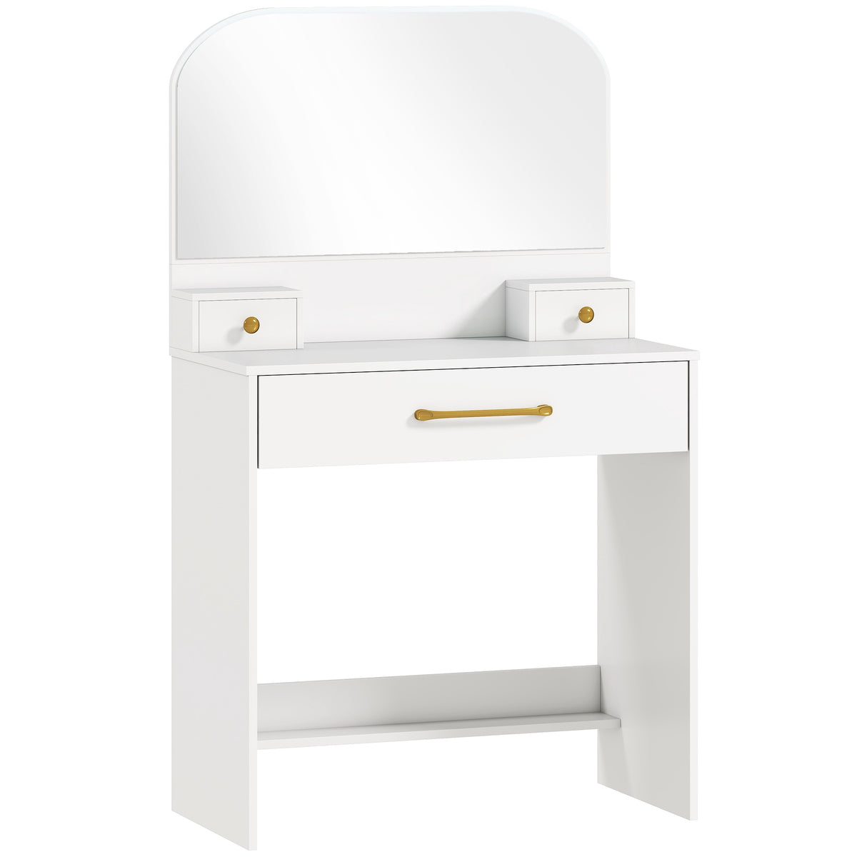 Vanity Table with Mirror, 3 Drawers, White, Compact Design