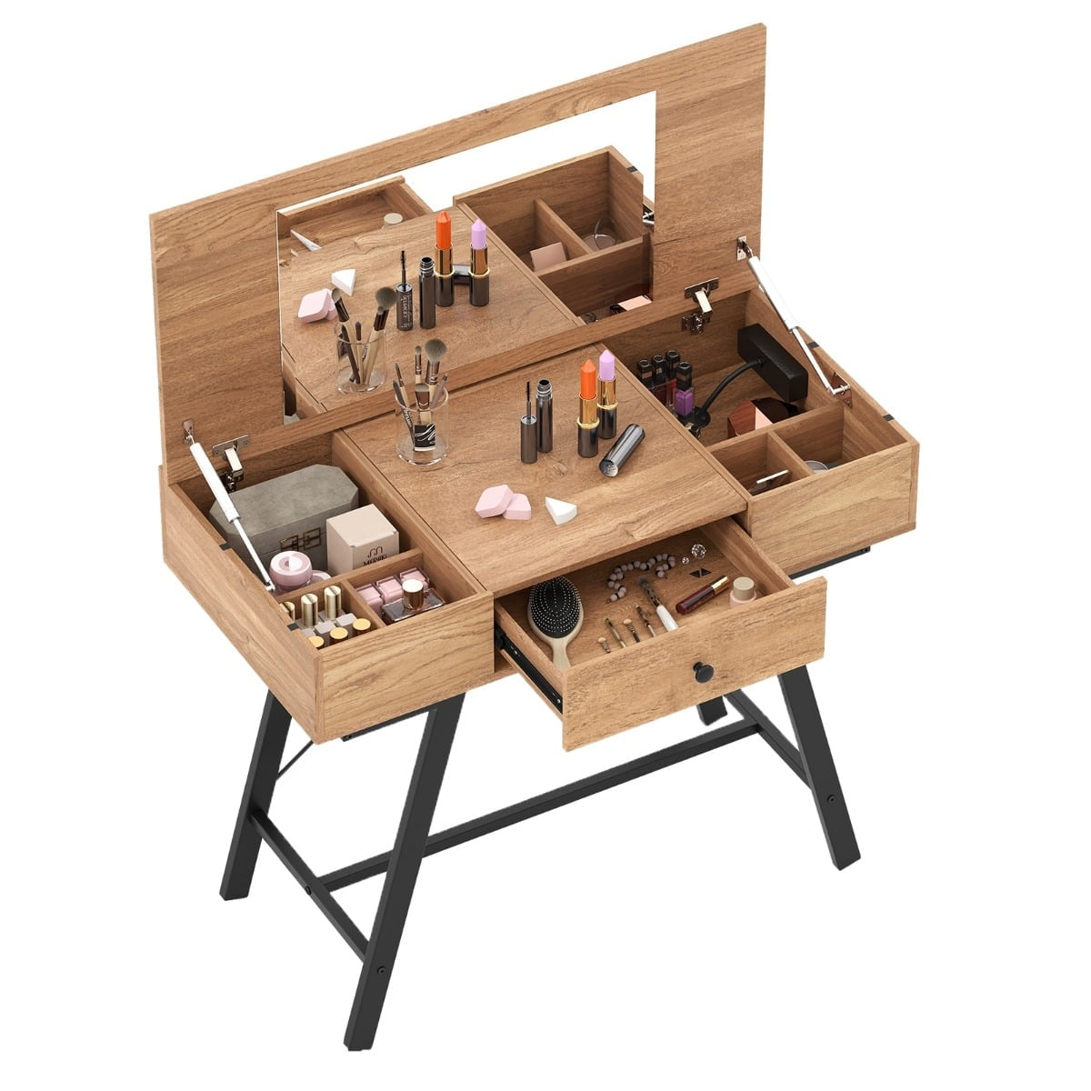 Vanity Table with Mirror, Charging Station, and Drawer