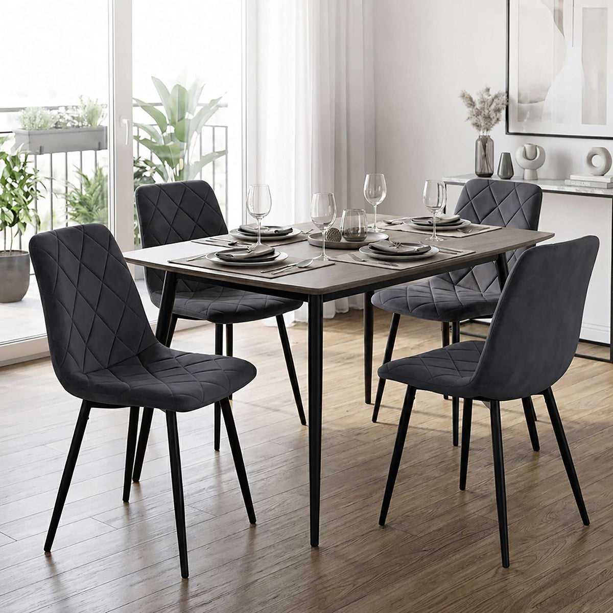 Velvet Dining Chairs, Anthracite, 2-Pack, Upholstered