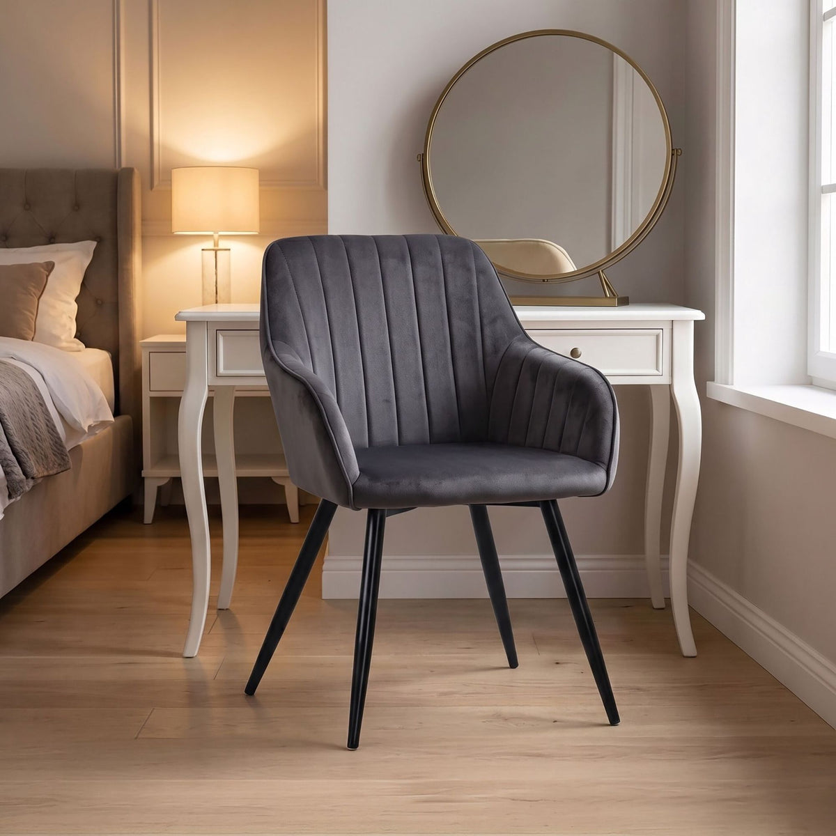 Velvet Dining Chairs with Armrests, Set of 2 - Anthracite