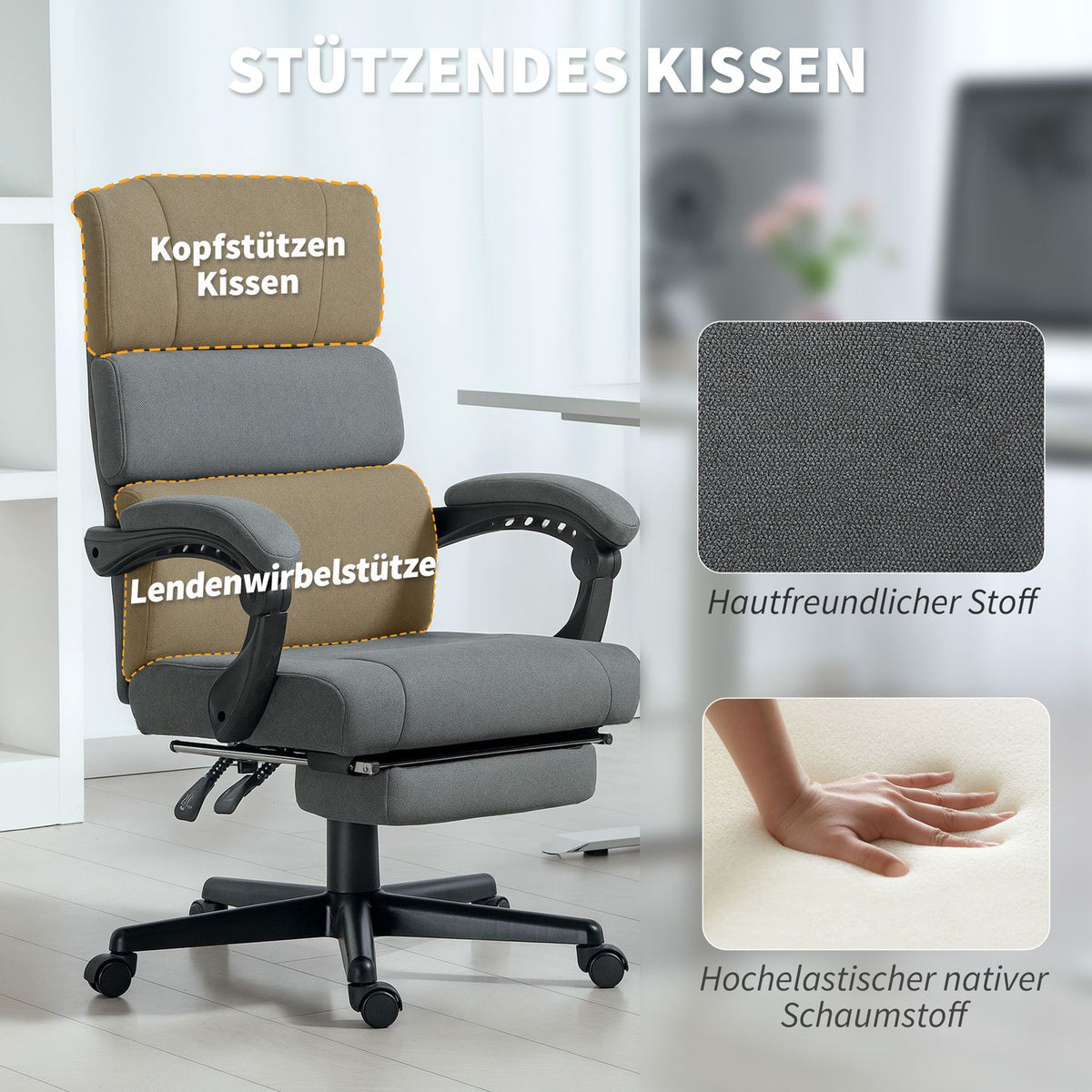 Velvet-Look Adjustable Office Chair, Rolling, Gray