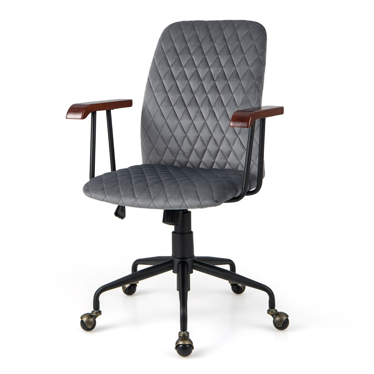 Velvet Office Chair – Adjustable Rocking Swivel, Wood Arms