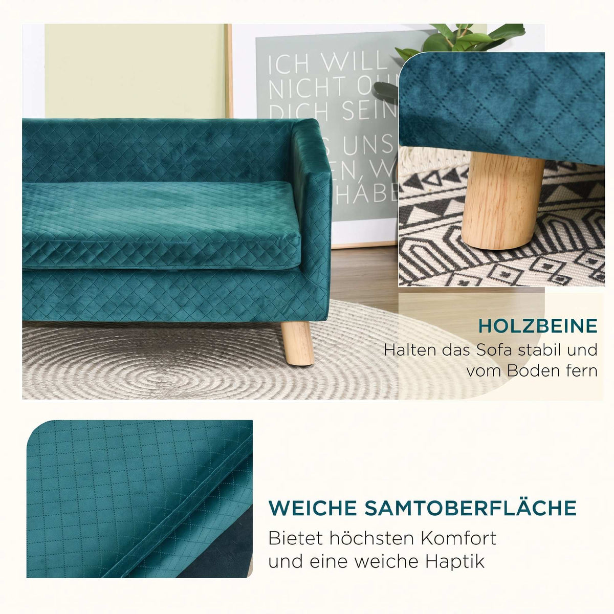 Velvet Pet Sofa Bed with Backrest, Blue, 64 x 45 x 36 cm