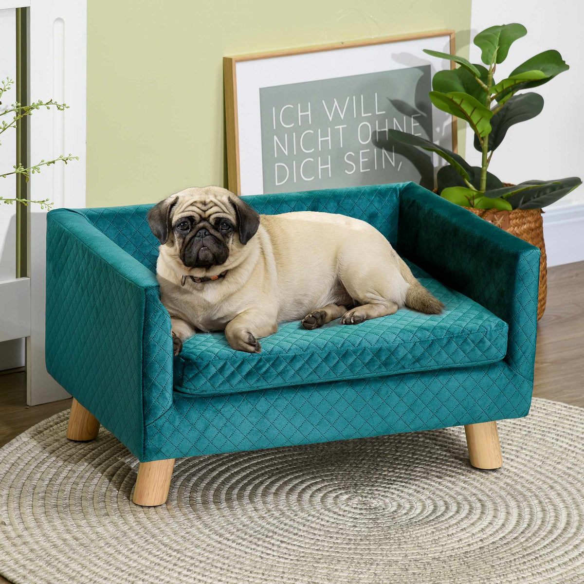 Velvet Pet Sofa Bed with Backrest, Blue, 64 x 45 x 36 cm
