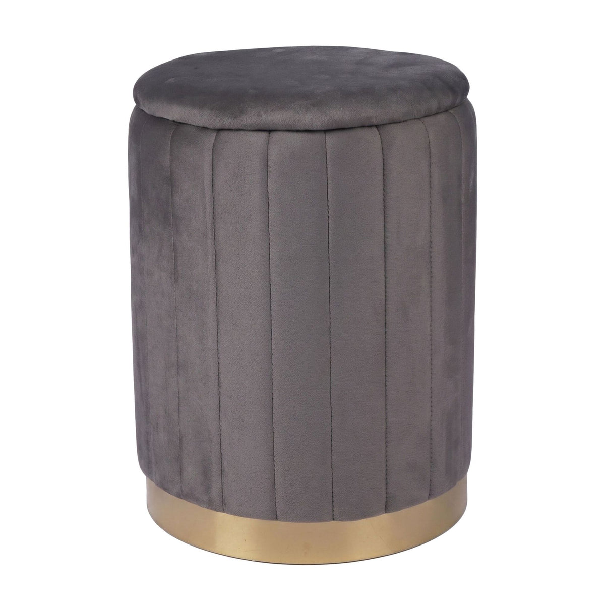 Velvet Storage Stool with Gold Base, Dark Gray, 42x32 cm