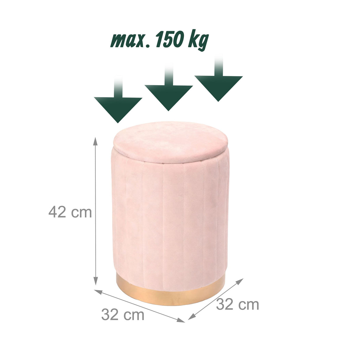 Velvet Storage Stool with Padded Lid and Gold Base