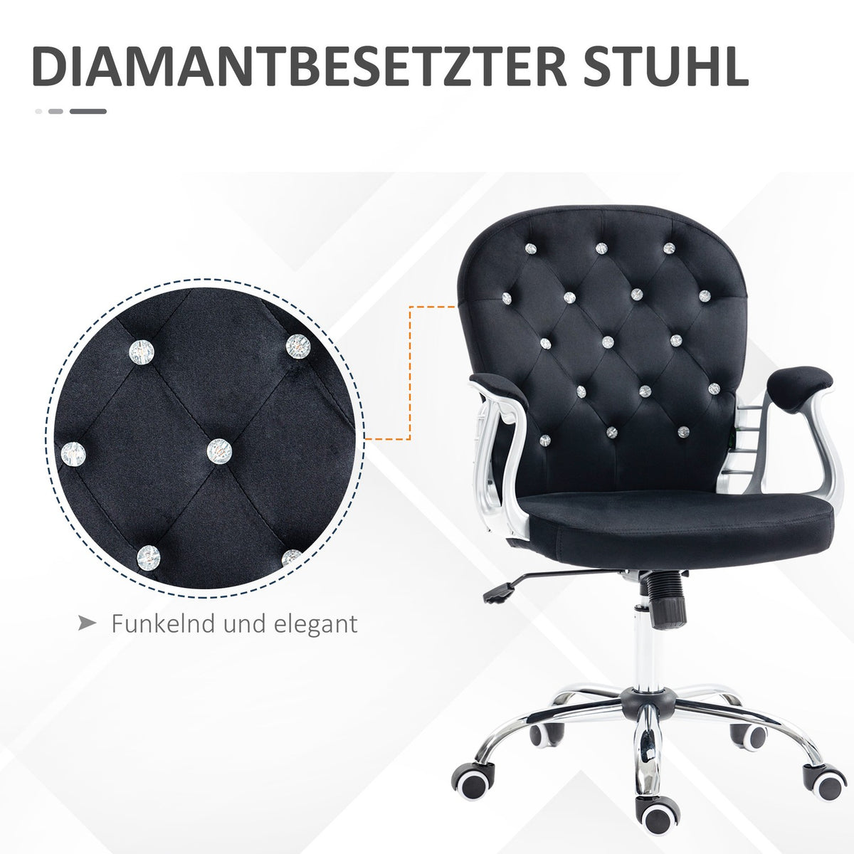 Velvet office chair, elegant swivel chair, height adjustable, with armrest, padded backrest, up to 120 kg, black
