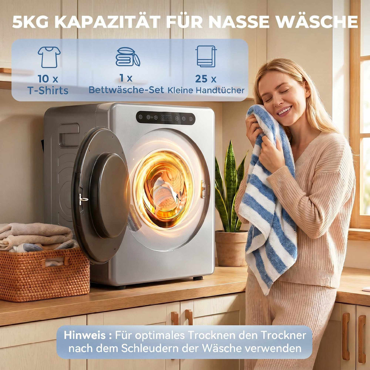 Vented Tumble Dryer 5kg, 1000W, Compact, Silver