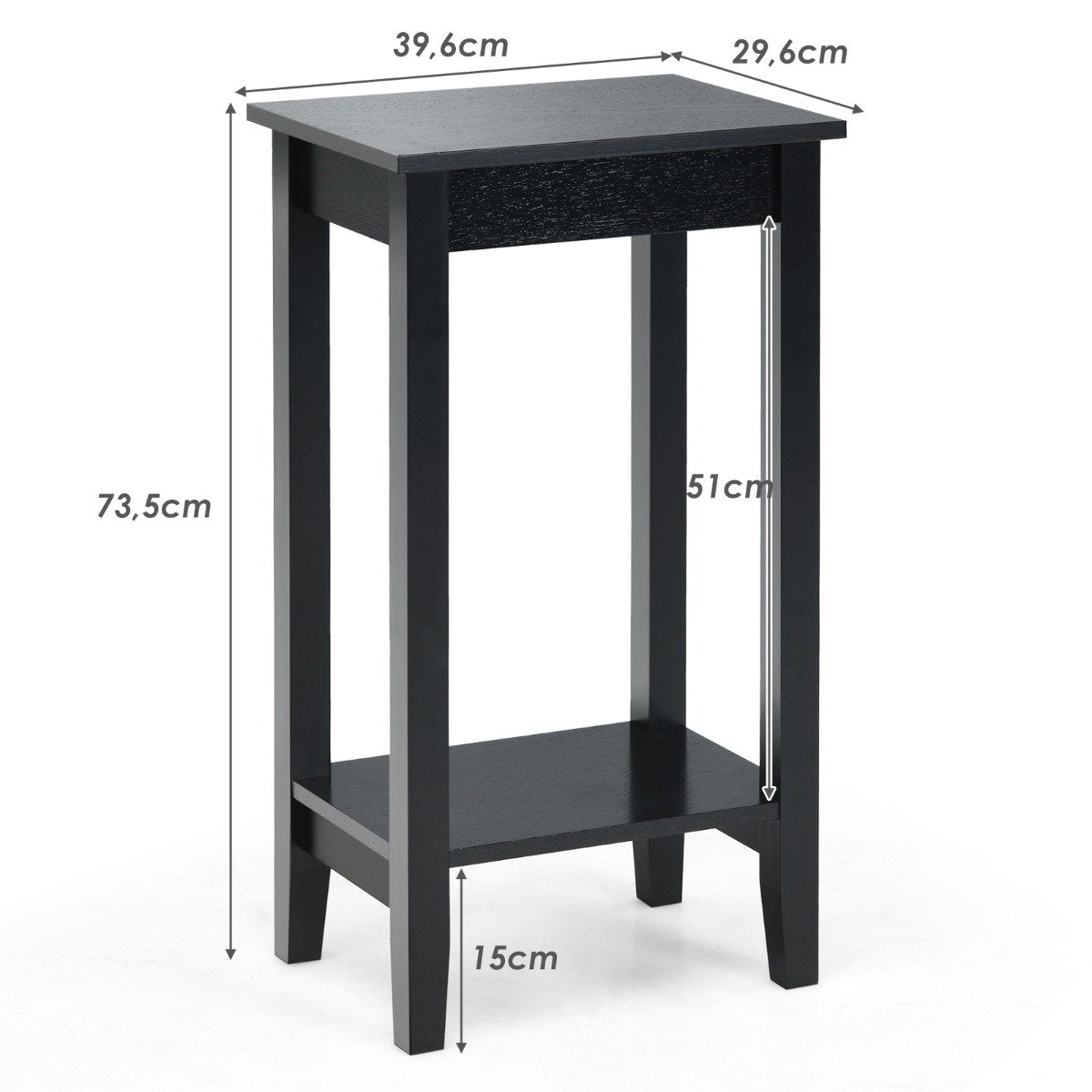 Versatile 2 Tier Tall Side Table Rectangular Coffee Table Black