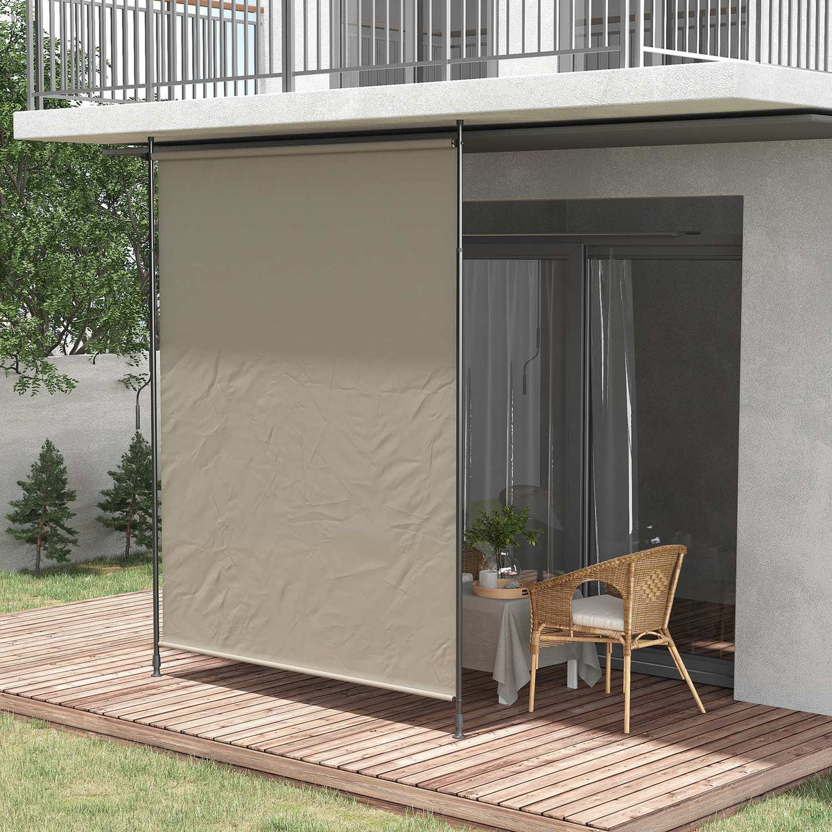 Vertical Awning, 200 X 292 Cm Vertical Awning, Retractable Sun Protection, Adjustable Side Awning, Wind Protection, Aluminum, Sand
