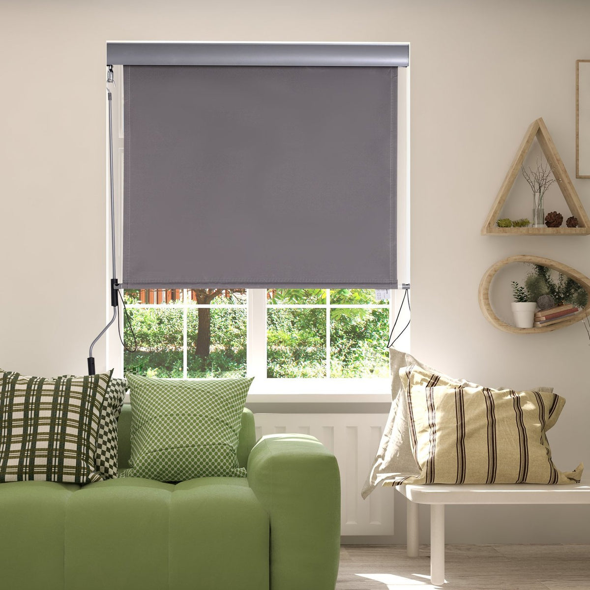 Vertical Awning, Balcony Awning, Vertical Awning, Wind Protection, Side Roller Blind, Privacy Screen With Hand Crank, Polyester Fabric + Aluminum, Gray, 120 X 200 Cm