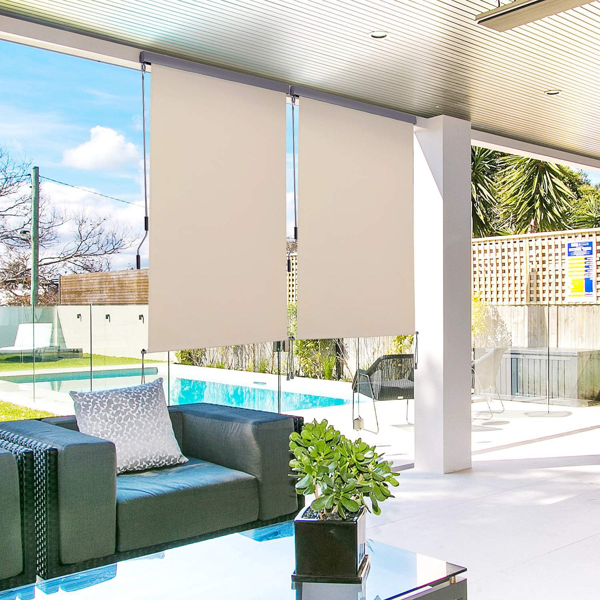 Vertical Awning Balcony Awning With Hand Crank, Wind Protection Side Blind, Polyester + Aluminum, 140X200Cm