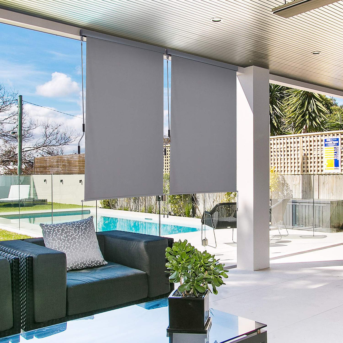 Vertical Awning Balcony Awning With Hand Crank, Wind Protection Side Blind, Polyester + Aluminum, Gray, 140X200Cm