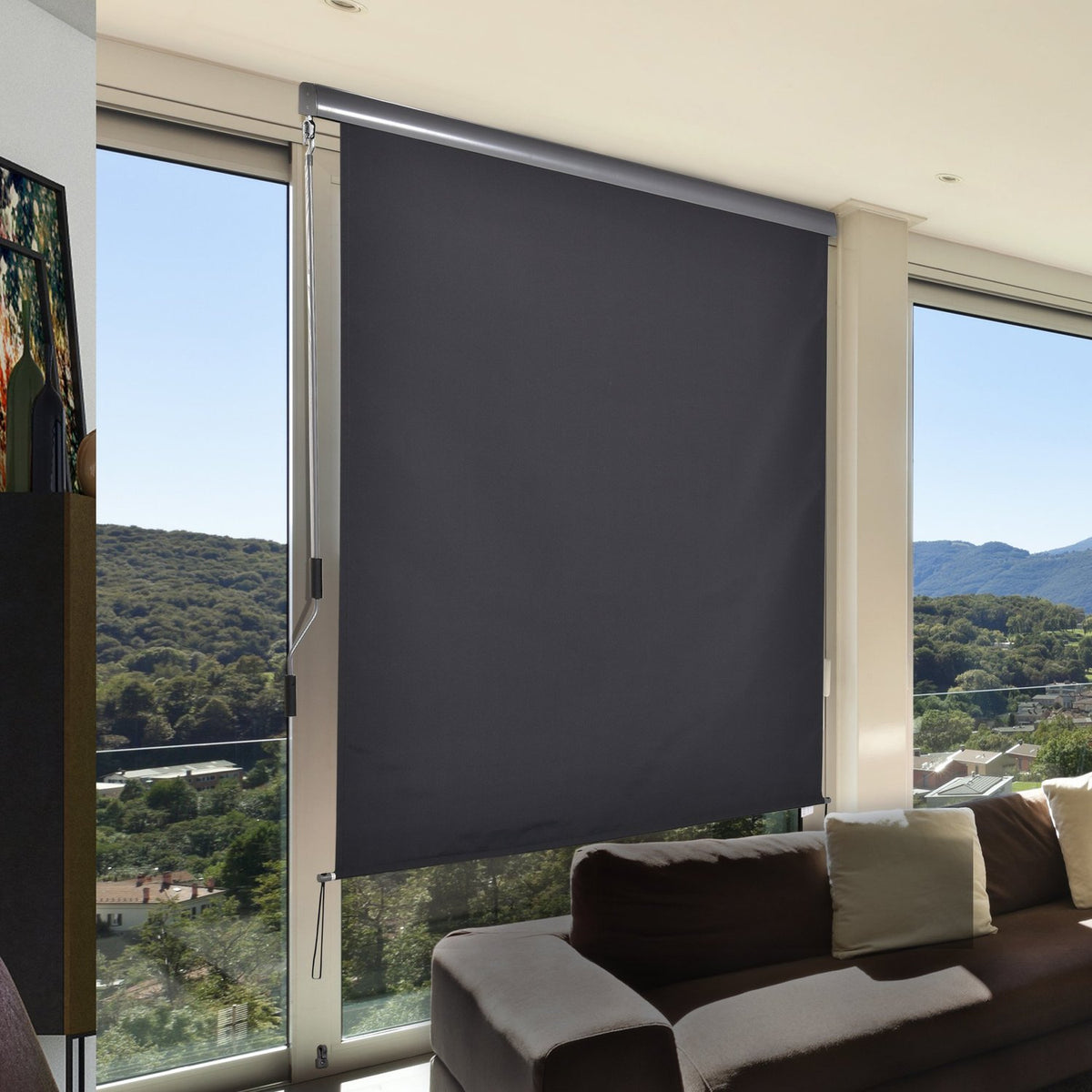 Vertical Awning Balcony Wind Protection And Privacy Screen, Hand Crank, Polyester + Aluminum, 160X250Cm