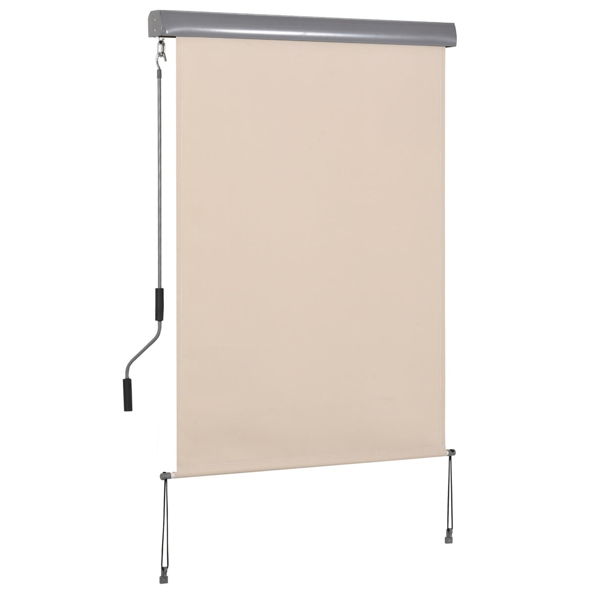 Vertical Awning Balcony Wind Protection And Privacy Screen, Hand Crank, Polyester + Aluminum, Cream White, 100X140Cm