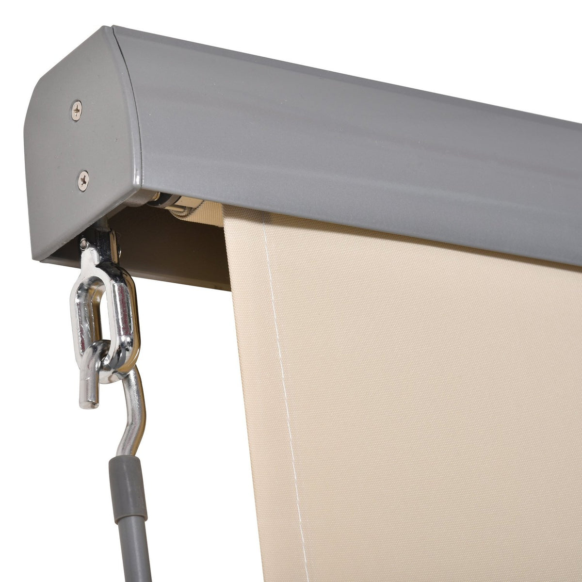 Vertical Awning Balcony Wind Protection And Privacy Screen, Hand Crank, Polyester + Aluminum, Cream White, 100X140Cm