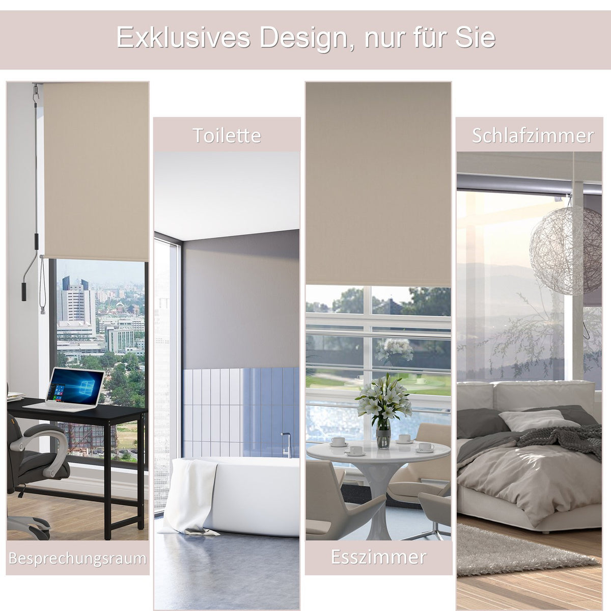 Vertical Awning Balcony Wind Protection And Privacy Screen, Hand Crank, Polyester + Aluminum, Cream White, 100X140Cm