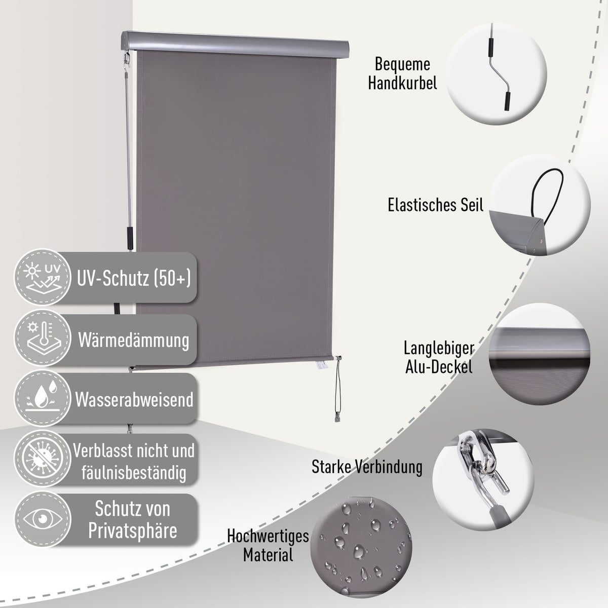 Vertical Awning Balcony Wind Protection And Privacy Screen, Hand Crank, Polyester + Aluminum, Gray, 100X140Cm