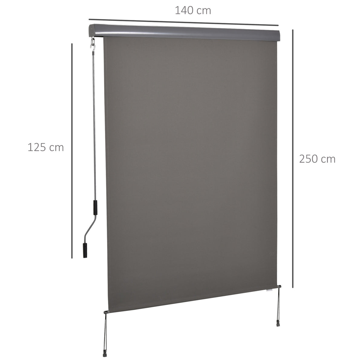 Vertical Awning Balcony Wind Protection & Privacy Screen, Hand Crank, Polyester+Aluminum, Grey, 140X250Cm
