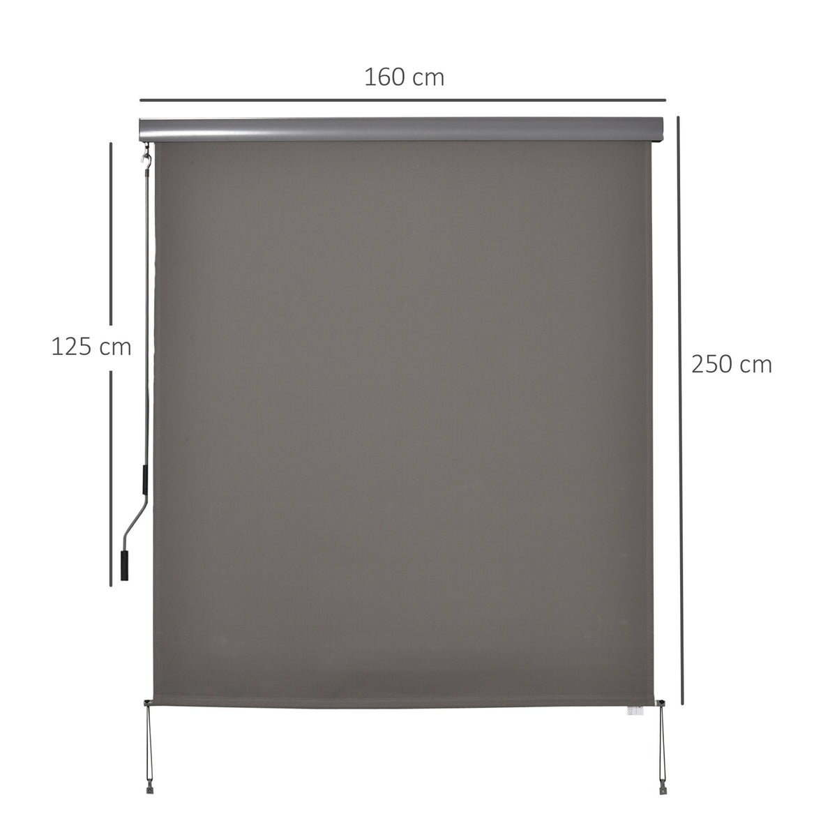 Vertical Awning Balcony Wind Protection & Privacy Screen, Hand Crank, Polyester+Aluminum, Grey, 160X250Cm
