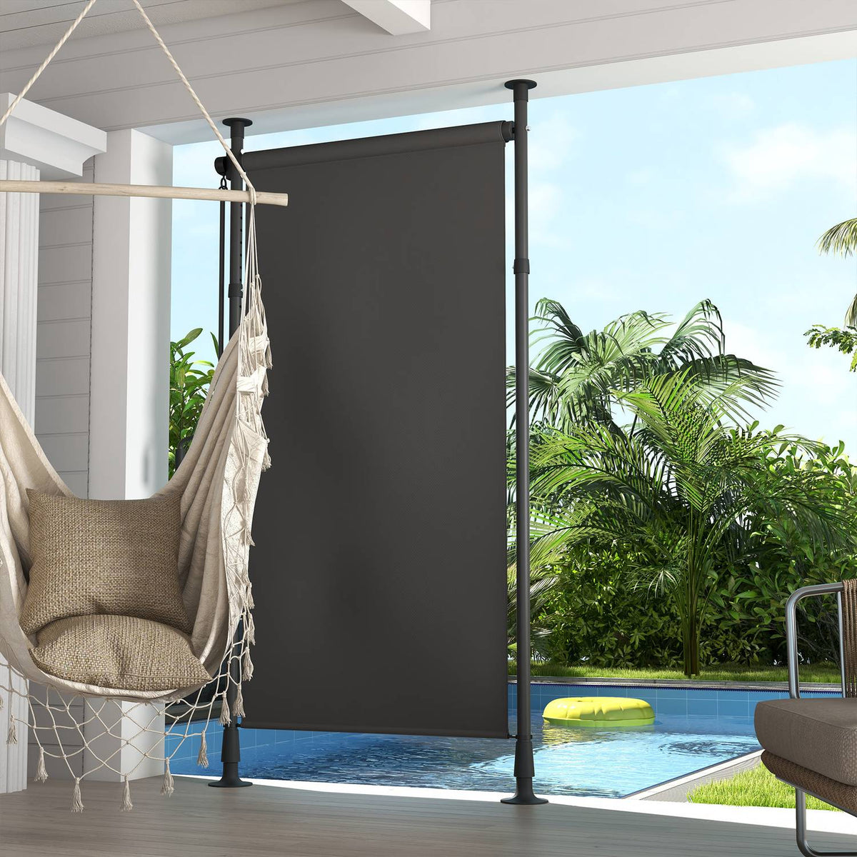 Vertical Awning Sun Protection Balcony Roller Blind 120x220-310cm Weatherproof with Crank Polyester Dark Gray for Patio & Garden