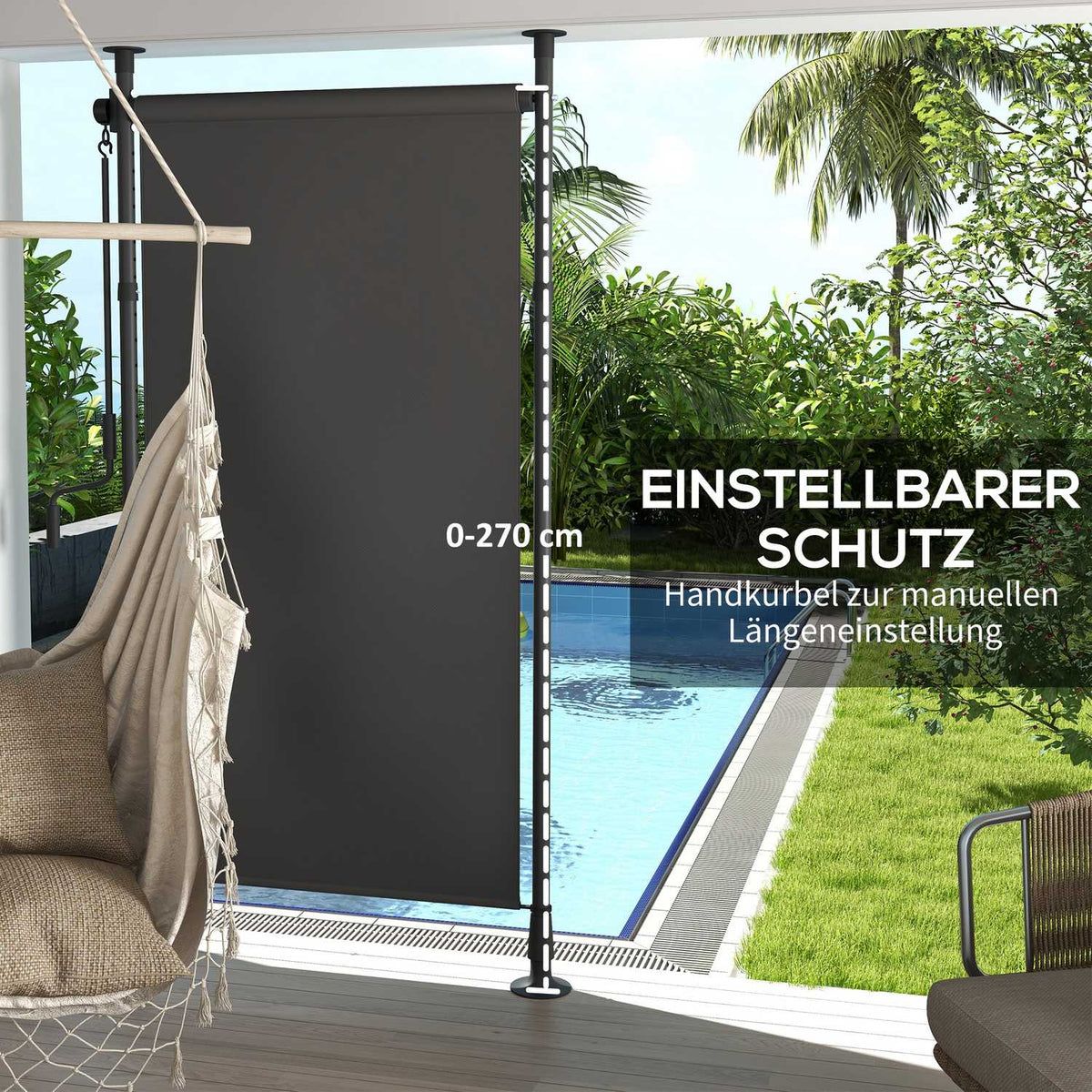 Vertical Awning Sun Protection Balcony Roller Blind 120x220-310cm Weatherproof with Crank Polyester Dark Gray for Patio & Garden