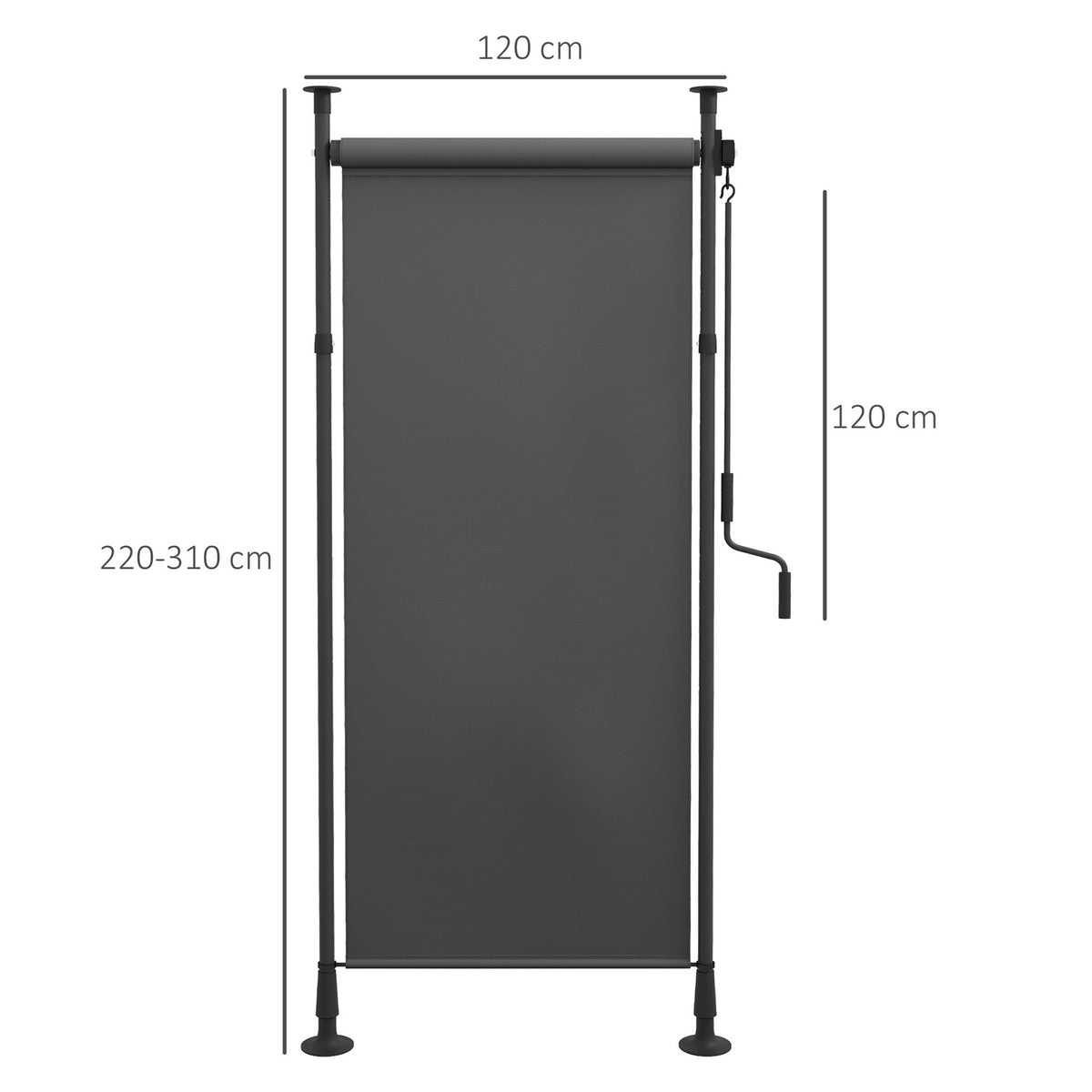 Vertical Awning Sun Protection Balcony Roller Blind 120x220-310cm Weatherproof with Crank Polyester Dark Gray for Patio & Garden