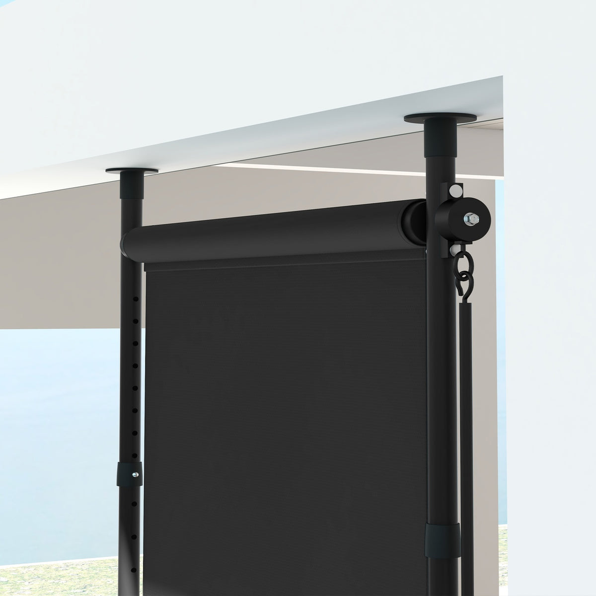Vertical Awning Sun Protection Balcony Roller Blind 120x220-310cm Weatherproof with Crank Polyester Dark Gray for Patio & Garden