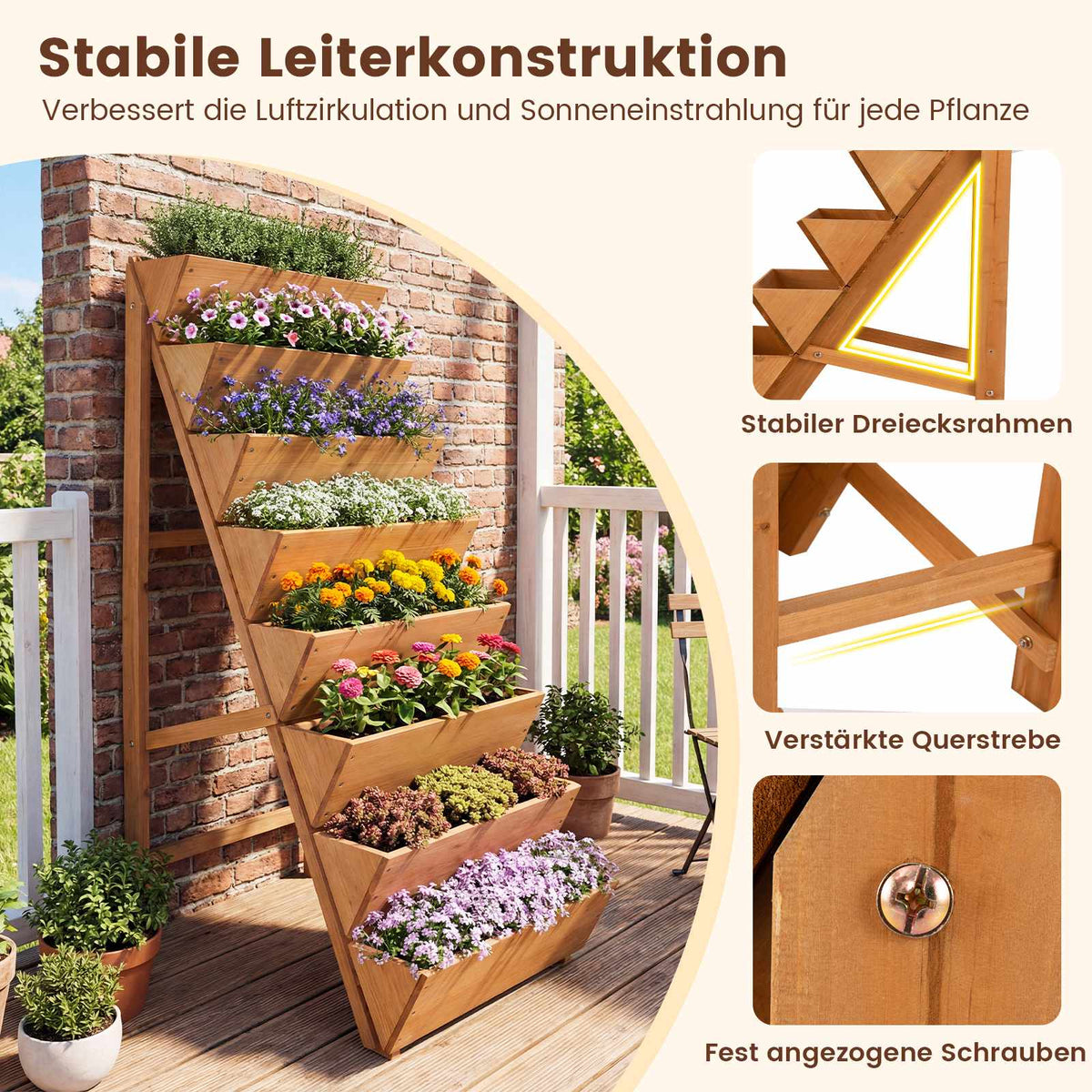 Vertical Garden Bed with 8 Tiers, Fir Wood, Orange