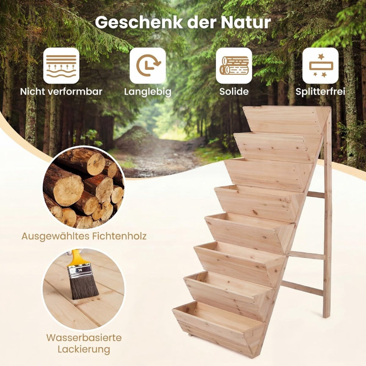 Vertical Garden Bed with 8 Tiers, Fir Wood Planters