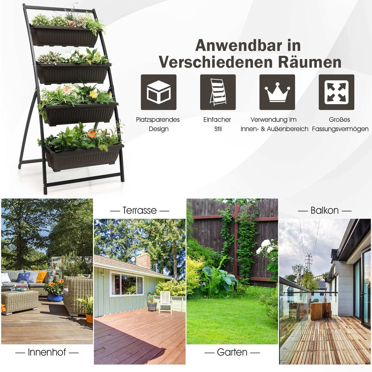 Vertical Garden Planter, 4-Tier with Drainage Holes