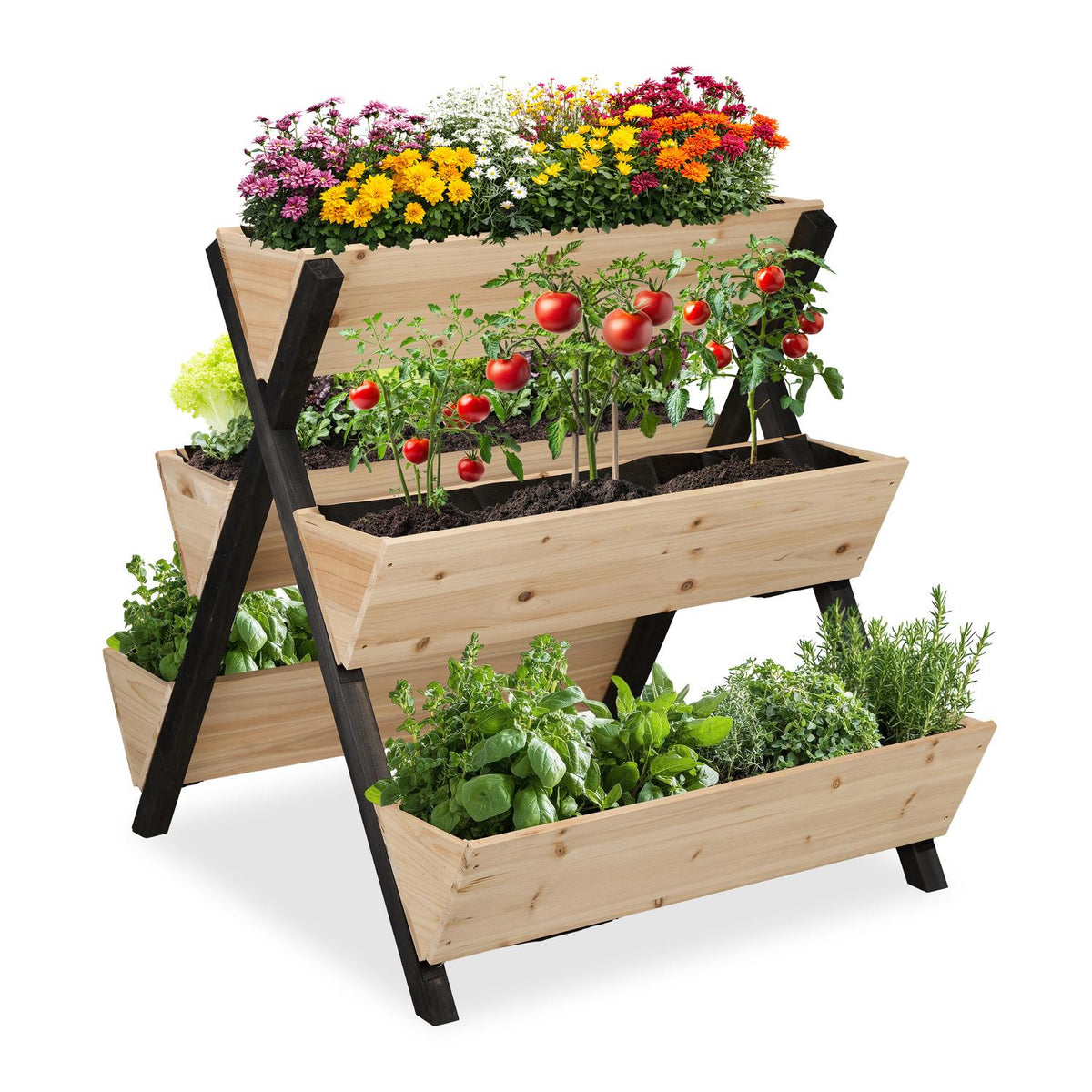 Vertical Raised Garden Bed with 5 Fir Wood Planters
