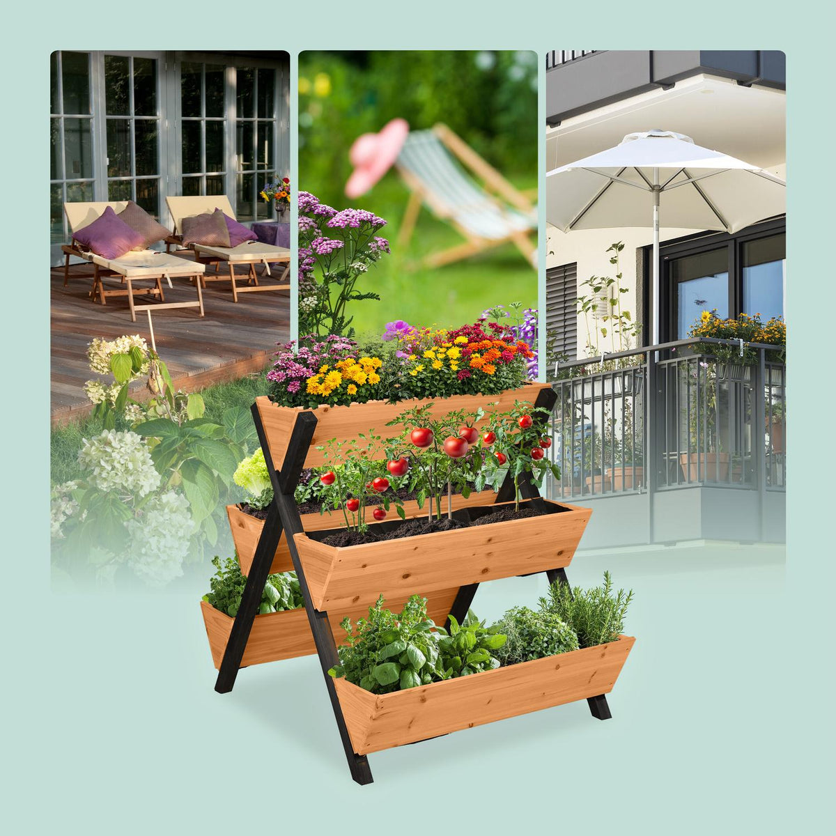 Vertical Raised Garden Bed with 5 Fir Wood Planters