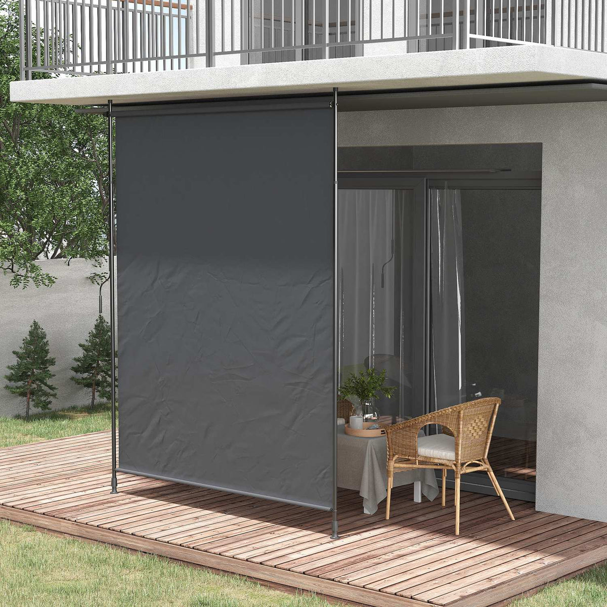 Vertical awning 200 x 292 cm, vertically retractable with adjustable sun protection made of gray aluminum for terraces and balconies