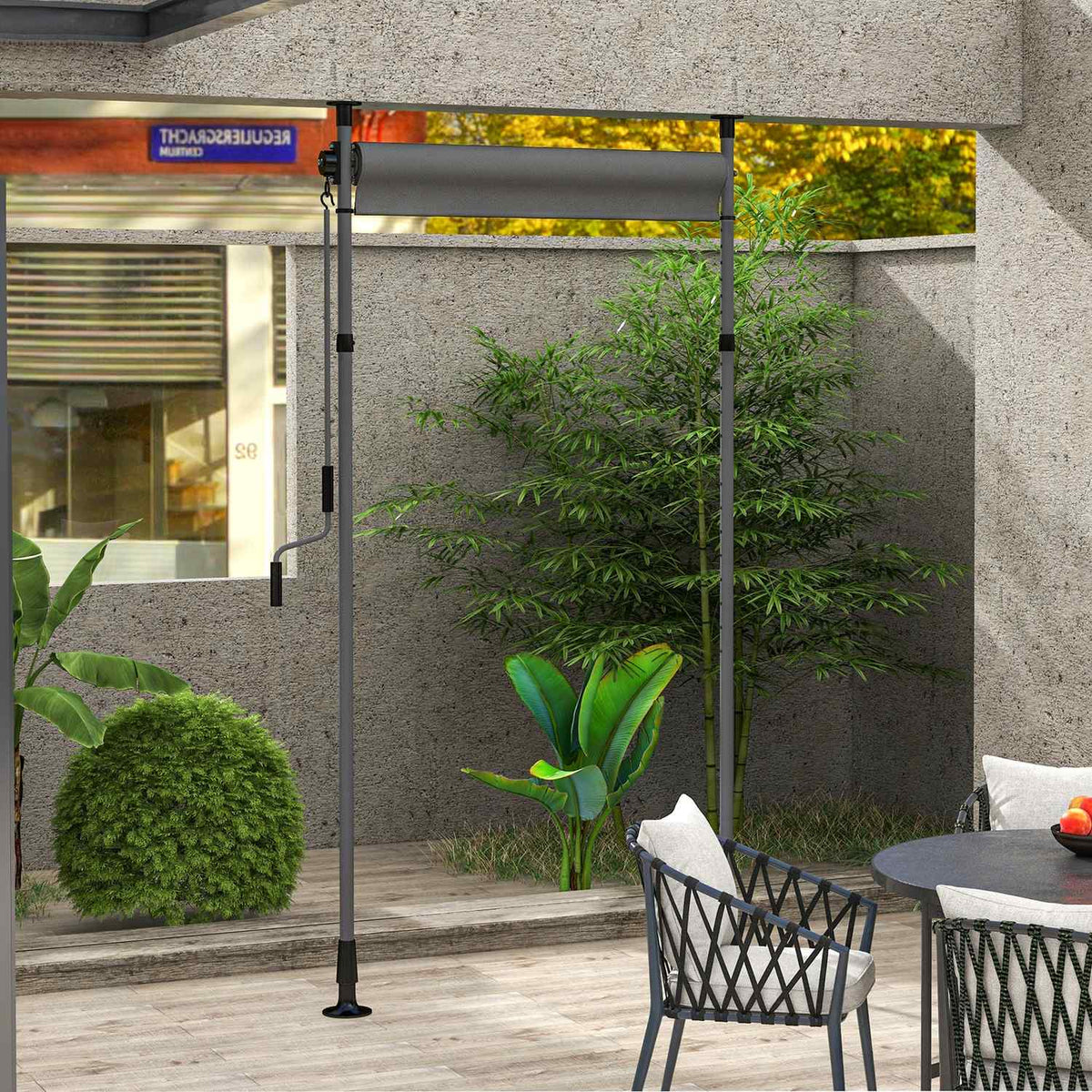 Vertical awning balcony blind 150 x 220-310cm with crank, weatherproof balcony privacy screen made of polyester in dark gray for garden