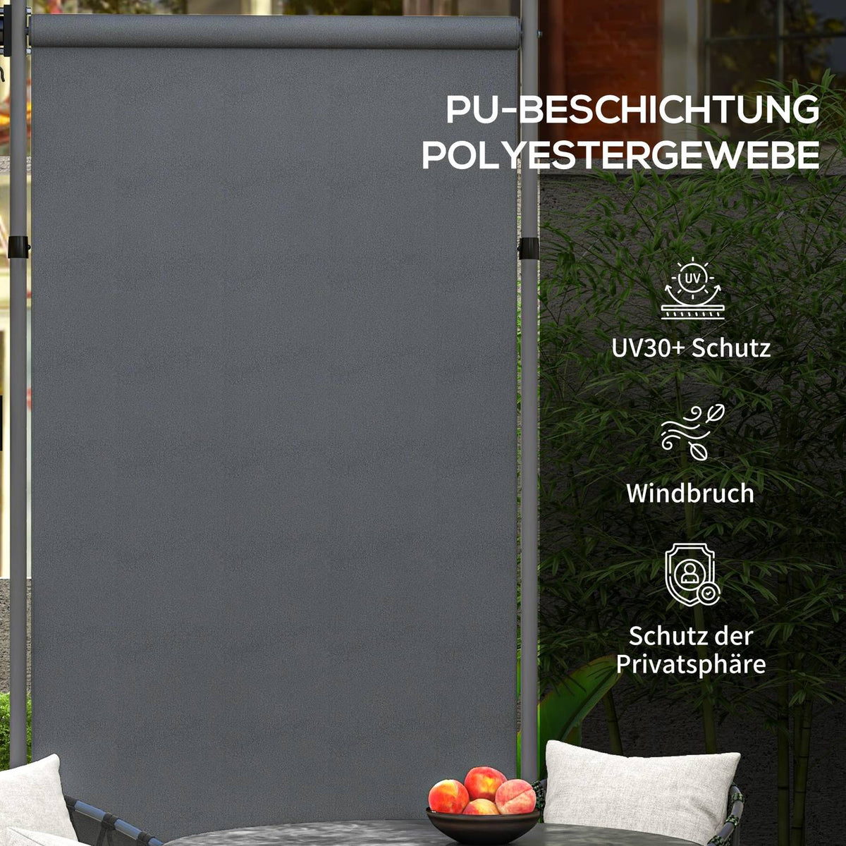 Vertical awning balcony blind 150 x 220-310cm with crank, weatherproof balcony privacy screen made of polyester in dark gray for garden