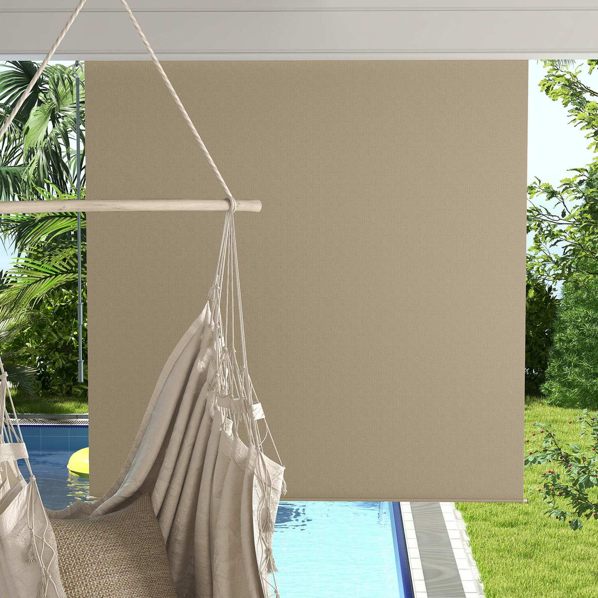 Vertical awning balcony roller blind, 183 x 185 cm external roller blind, blackout roller blind with hand crank, privacy screen for pavilion, garden, beige