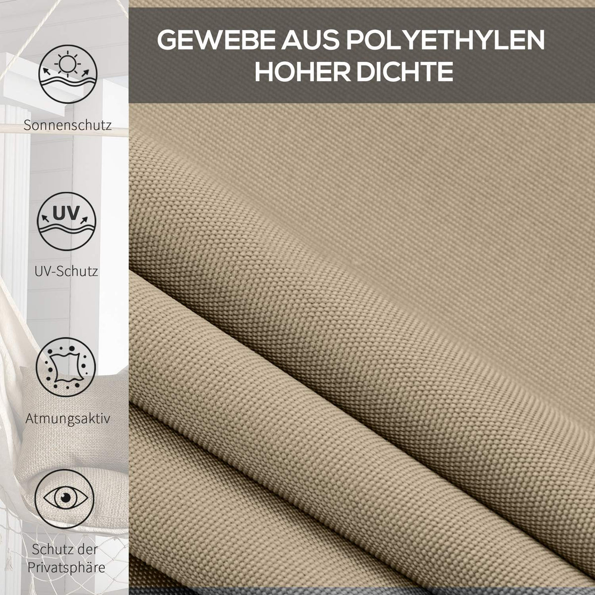 Vertical awning balcony roller blind, 183 x 185 cm external roller blind, blackout roller blind with hand crank, privacy screen for pavilion, garden, beige