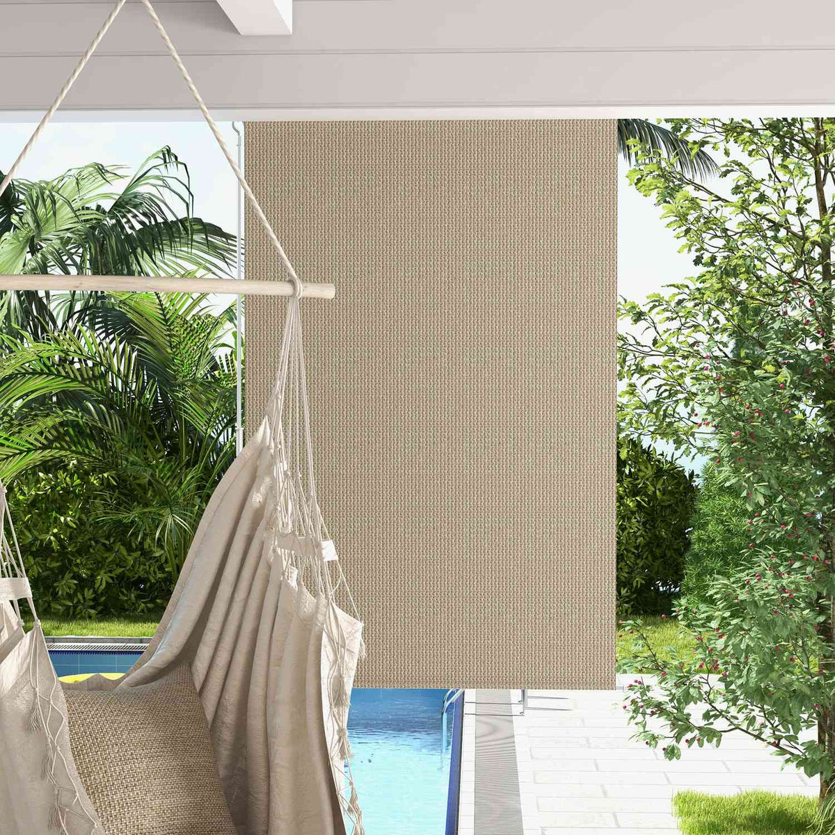Vertical awning balcony roller blind with hand crank, 120 x 185 cm outdoor roller blind, blackout roller blind, privacy screen for pavilion, garden, beige