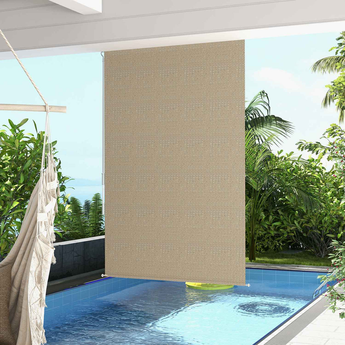 Vertical awning balcony roller blind with hand crank, 120 x 185 cm outdoor roller blind, blackout roller blind, privacy screen for pavilion, garden, beige