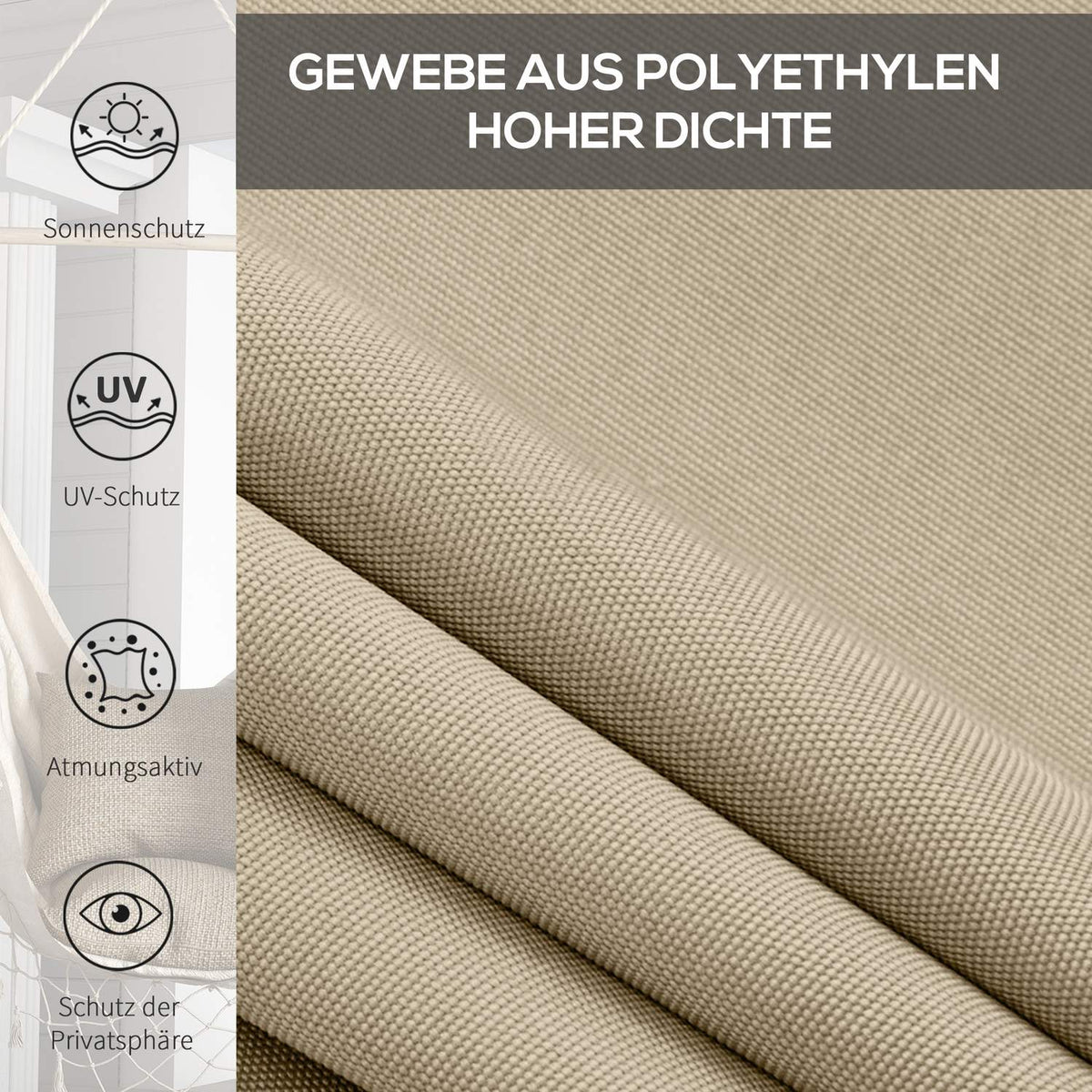 Vertical awning balcony roller blind with hand crank, 120 x 185 cm outdoor roller blind, blackout roller blind, privacy screen for pavilion, garden, beige