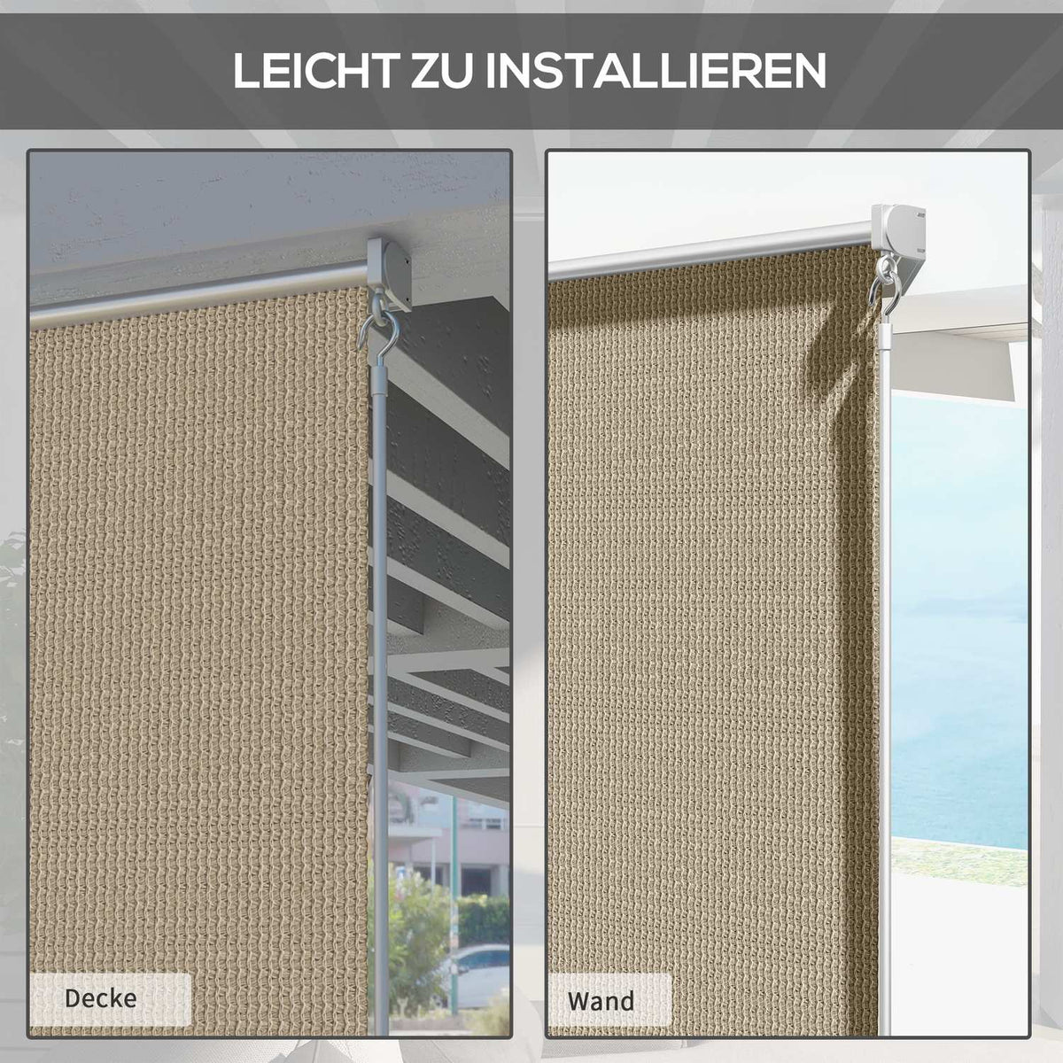 Vertical awning balcony roller blind with hand crank, 120 x 185 cm outdoor roller blind, blackout roller blind, privacy screen for pavilion, garden, beige