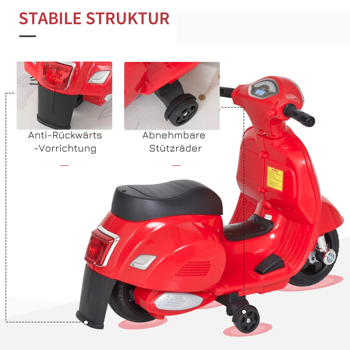 Vespa Electric Motorcycle Children'S Motorcycle Electric Vehicle 18-36 Months 3 Km/H Led Light Sound Pp Plastic Metal Red 66.5 X 38 X 52 Cm