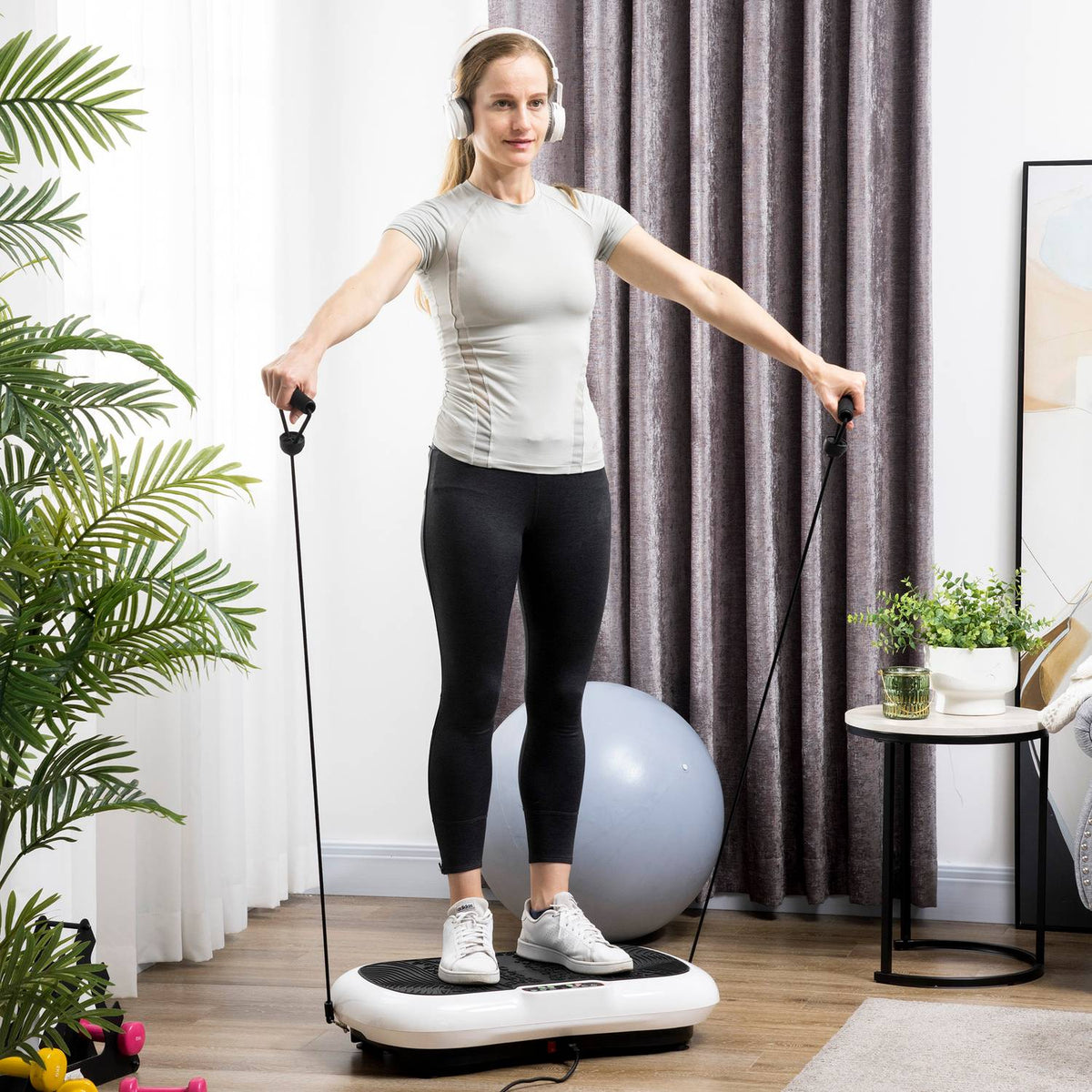 Vibration Plate Fitness Device With 2 Fitness Bands, 99 Vibration Levels, Up To 120 Kg, For Full Body Training, 200W