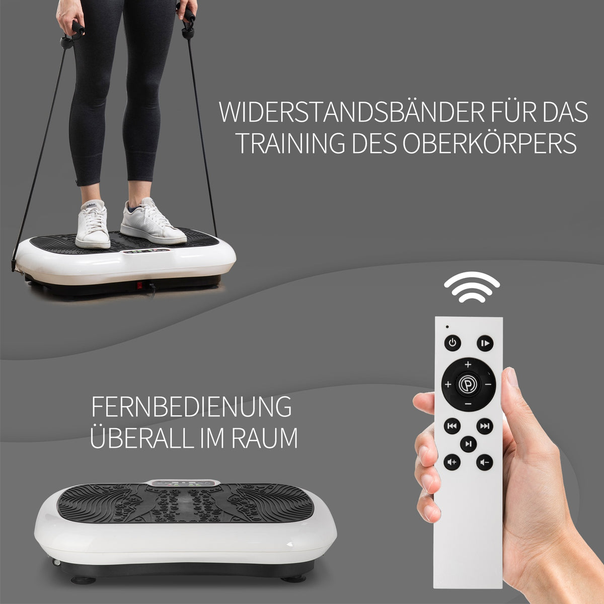 Vibration Plate Fitness Device With 2 Fitness Bands, 99 Vibration Levels, Up To 120 Kg, For Full Body Training, 200W